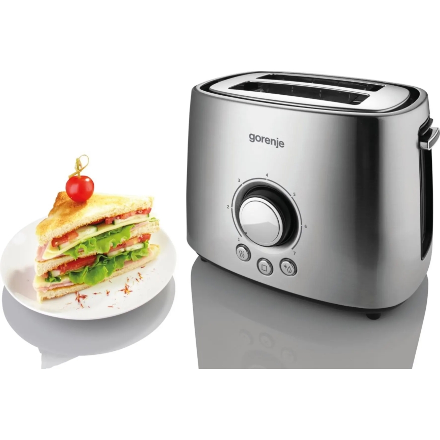 GORENJE T1000E - Brødrister til 2 skiver med varmerist 1000W/230V, rustfrit stål