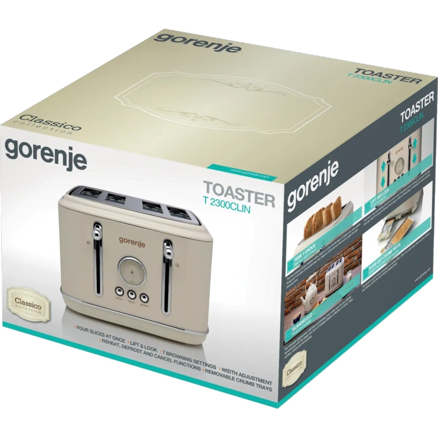 GORENJE T2300CLIN - 4-skive brødrister 1150W/230V beige