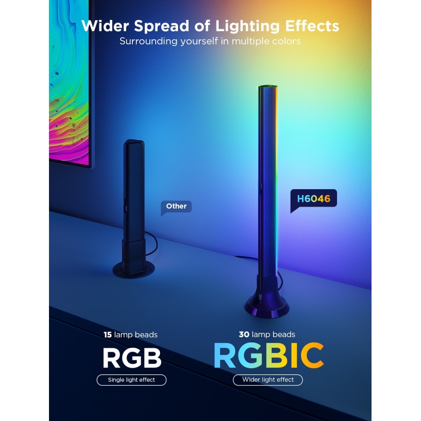 Govee - 2x Baggrundslys TV 55-65 SMART LED baggrundslys RGBICW Wi-Fi