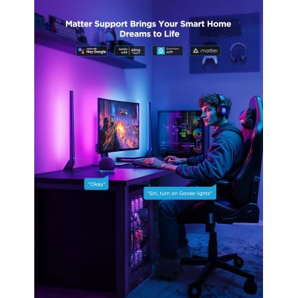 Govee - AI Sync Box Kit 2 Smart PC-belysningssæt til 27-34 + Wi-Fi LED-paneler