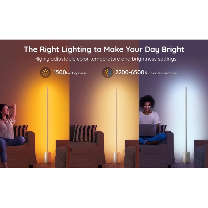 Govee - LED gulvlampe dæmpbar Lyra Smart RGBICWW 2200-6500K Wi-Fi + fjernbetjening