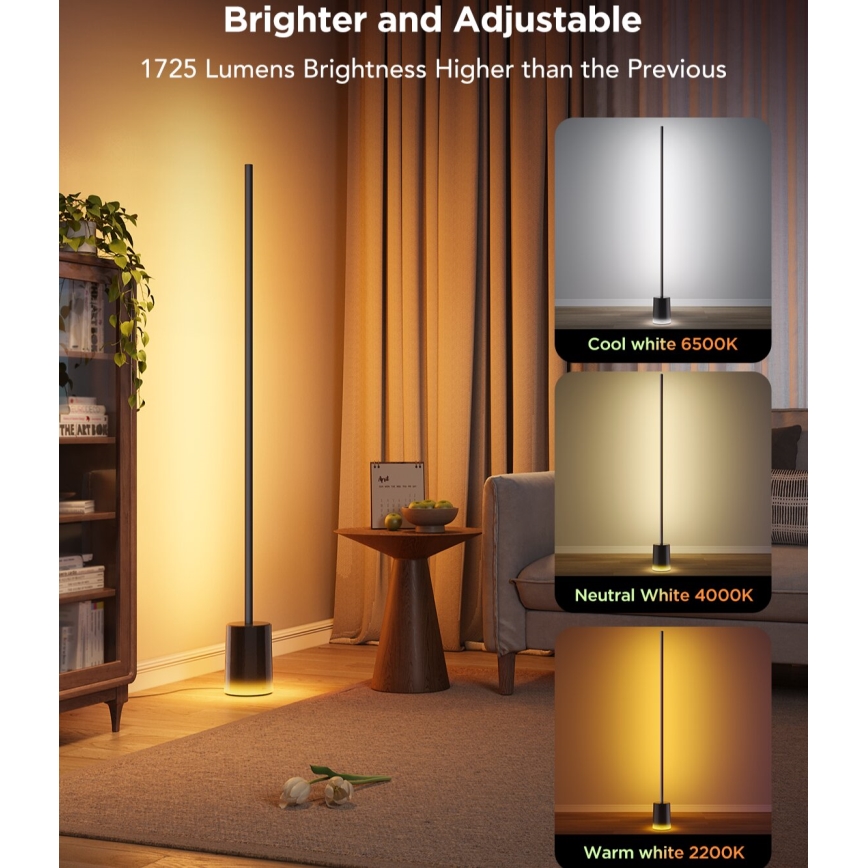 Govee - LED gulvlampe dæmpbar Smart MATTER LED RGBICWW 2200-6500K Wi-Fi + fjernbetjening