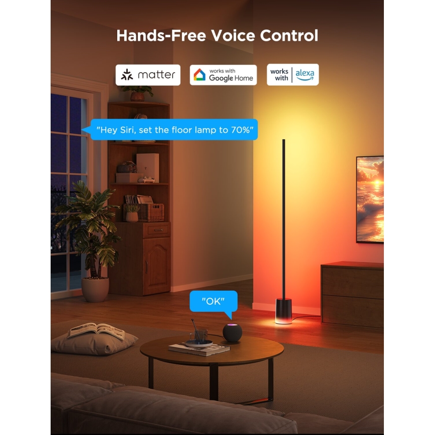 Govee - LED gulvlampe dæmpbar Smart MATTER LED RGBICWW 2200-6500K Wi-Fi + fjernbetjening