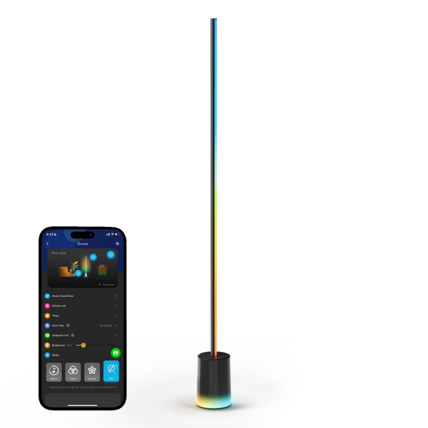 Govee - LED gulvlampe dæmpbar Smart MATTER LED RGBICWW 2200-6500K Wi-Fi + fjernbetjening