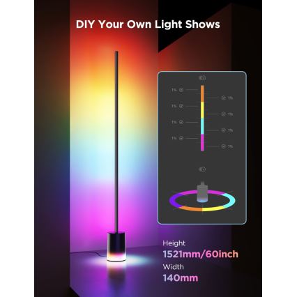 Govee - LED gulvlampe dæmpbar Smart MATTER LED RGBICWW 2200-6500K Wi-Fi + fjernbetjening