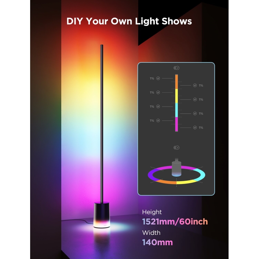 Govee - LED gulvlampe dæmpbar Smart MATTER LED RGBICWW 2200-6500K Wi-Fi + fjernbetjening
