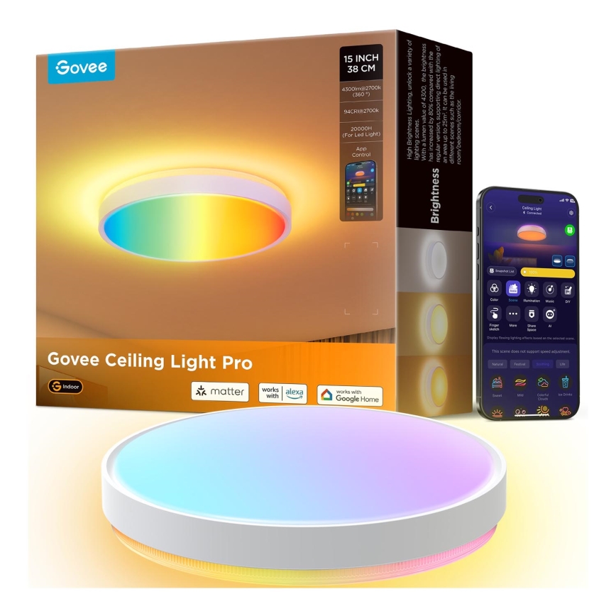 Govee - LED loftlampe RGBIC dæmpbar LED/49W/230V 2700-6500K Wi-Fi diameter 38 cm