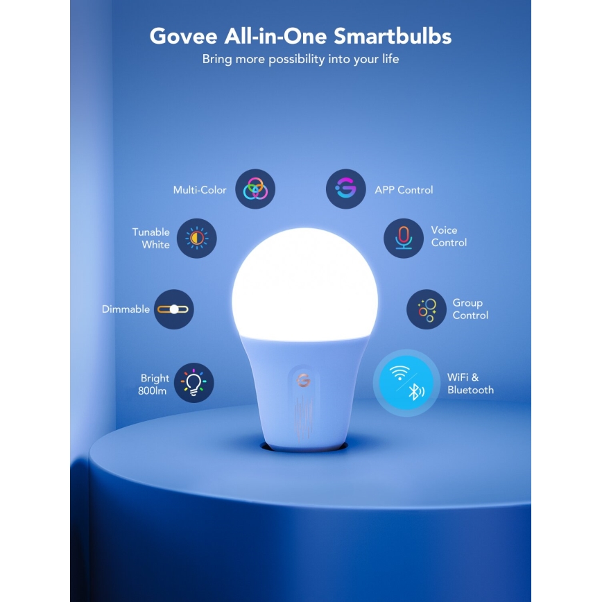Govee - LED lyspære m. RGBWW-farver dæmpbar Smart E27/9W/230V 2700-6500K Wi-Fi