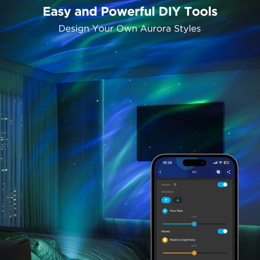 Govee - LED m. RGBW-farver Galaxy Belysning Projector Pro Wi-Fi Matter