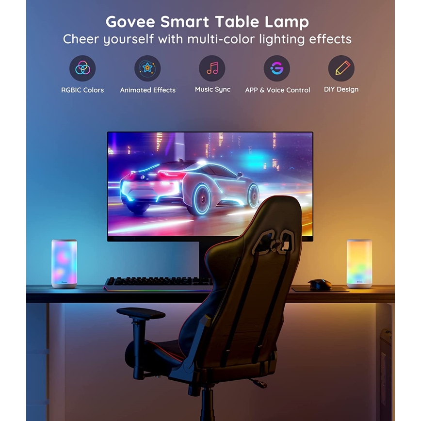 Govee - LED RGBIC Bordlampe dæmpbar AURA 2 2200-6500K Wi-Fi Matter