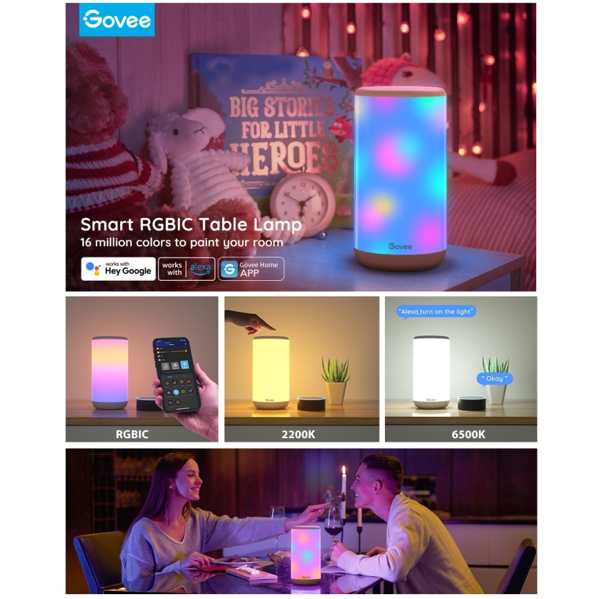 Govee - LED RGBIC Bordlampe dæmpbar AURA 2 2200-6500K Wi-Fi Matter