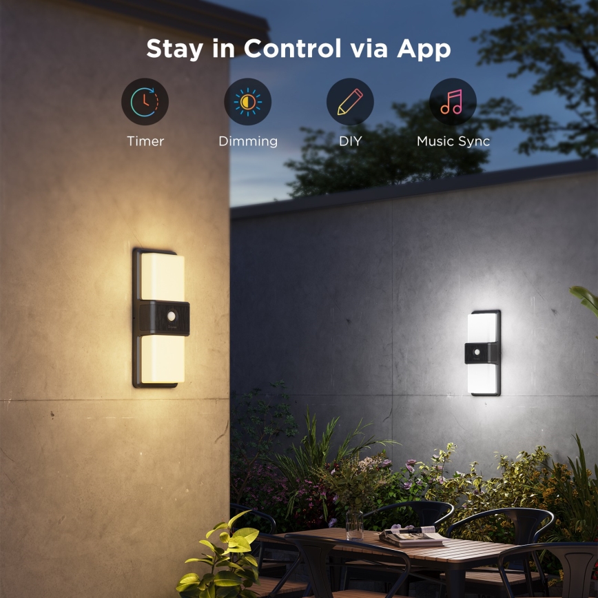 Govee - LED RGBIC dæmpbar udendørs vægarmatur med sensor MATTER LED/230V IP65 2700-6500K Wi-Fi
