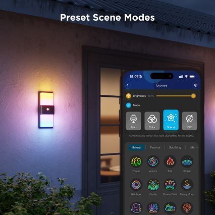 Govee - LED RGBIC dæmpbar udendørs vægarmatur med sensor MATTER LED/230V IP65 2700-6500K Wi-Fi
