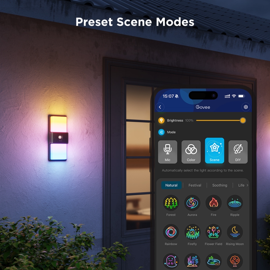 Govee - LED RGBIC dæmpbar udendørs vægarmatur med sensor MATTER LED/230V IP65 2700-6500K Wi-Fi