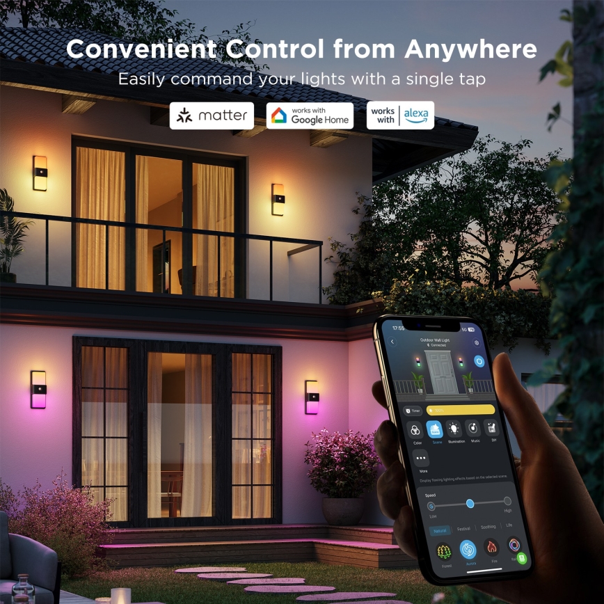 Govee - LED RGBIC dæmpbar udendørs vægarmatur med sensor MATTER LED/230V IP65 2700-6500K Wi-Fi