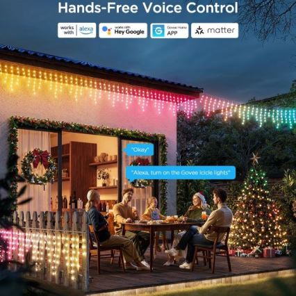 Govee - LED RGBIC Udendørs lyskæde Smart istapper 10m Wi-Fi Matter IP65