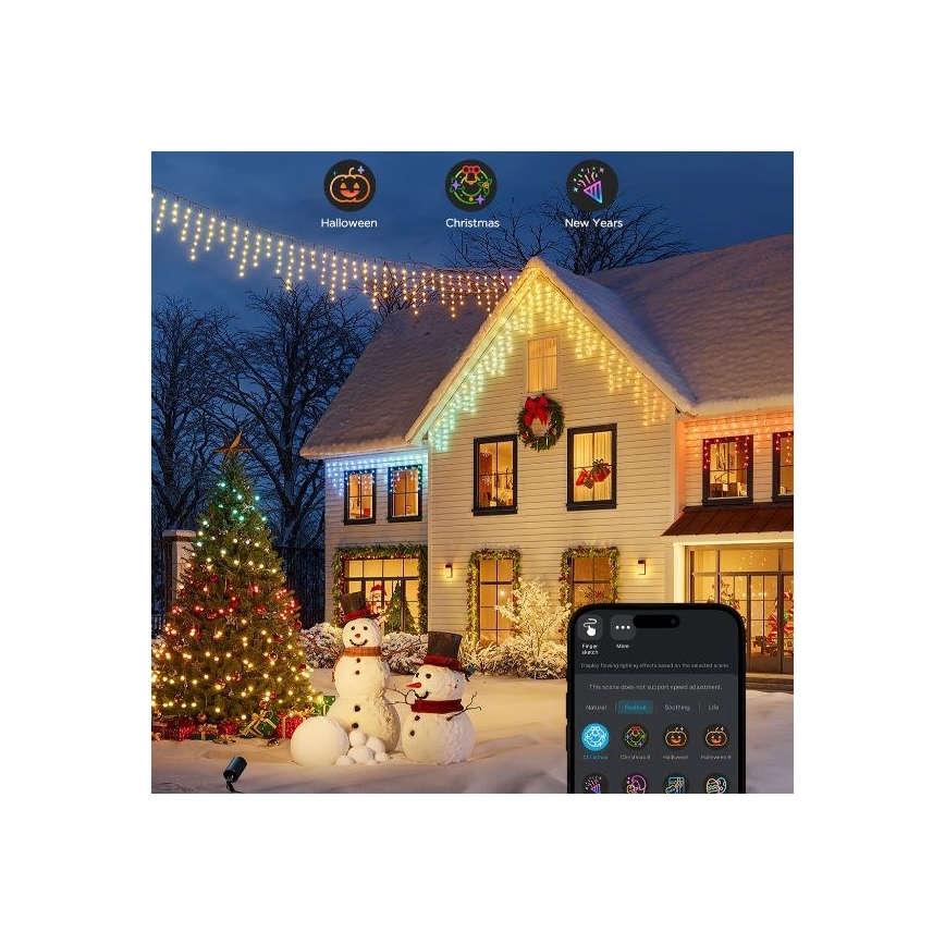 Govee - LED RGBIC Udendørs lyskæde Smart istapper 10m Wi-Fi Matter IP65