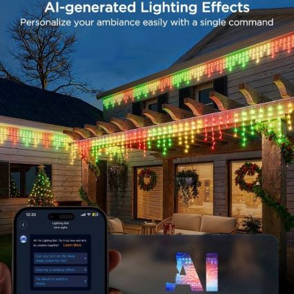 Govee - LED RGBIC Udendørs lyskæde Smart istapper 10m Wi-Fi Matter IP65