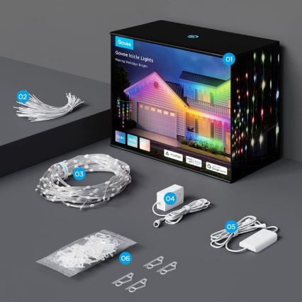 Govee - LED RGBIC Udendørs lyskæde Smart istapper 10m Wi-Fi Matter IP65