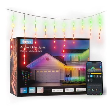 Govee - LED RGBIC Udendørs lyskæde Smart istapper 10m Wi-Fi Matter IP65