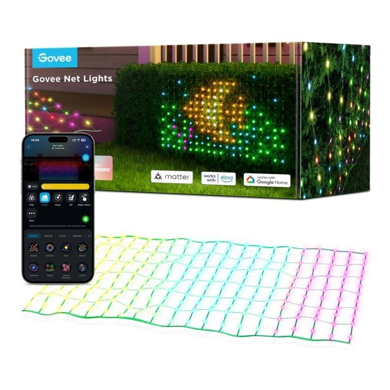 Govee - LED RGBIC Udendørs lysnet 143x85cm Wi-Fi Matter IP65