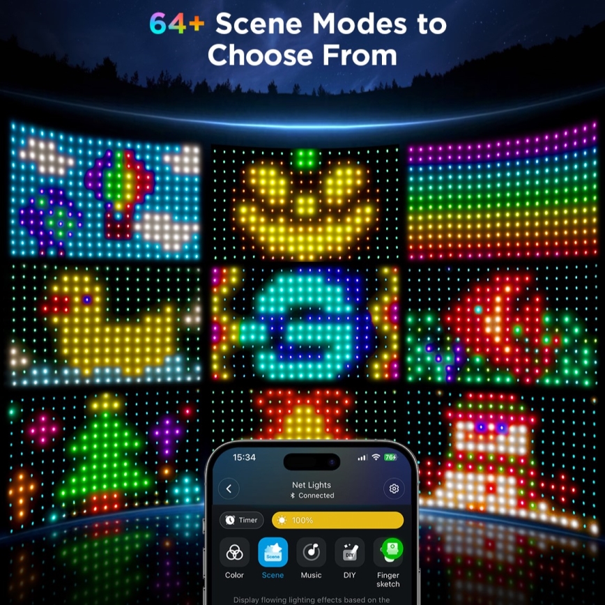 Govee - LED RGBIC Udendørs lysnet 143x85cm Wi-Fi Matter IP65