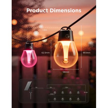 Govee - LED RGBICW solcelledrevet lyskæde 8xLED/6W/5V Wi-Fi Matter IP67