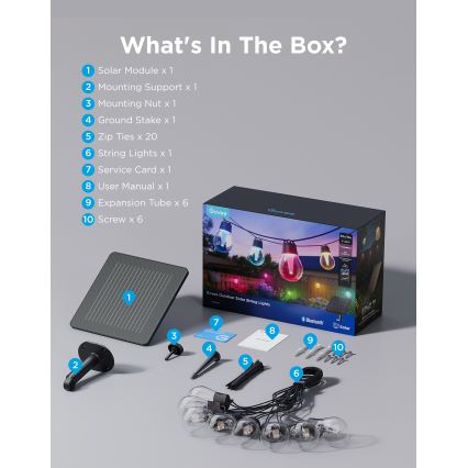 Govee - LED RGBICW solcelledrevet lyskæde 8xLED/6W/5V Wi-Fi Matter IP67