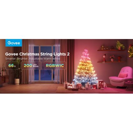 Govee - LED RGBICW Udendørs julekæde 2700-6500K 20m Wi-Fi Matter IP66