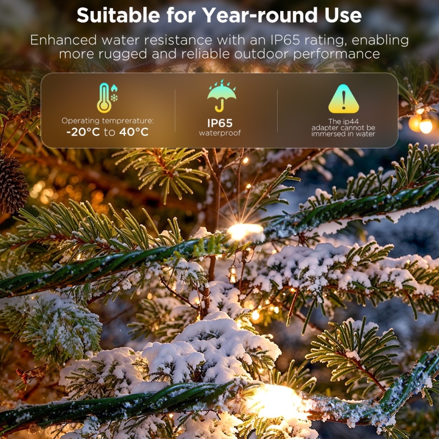 Govee - LED RGBICW Udendørs julelyskæde 2700-6500K 20m Wi-Fi Matter IP65