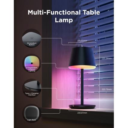 Govee - LED RGBICWW Dæmpbar bordlampe CLASSIC MATTER LED/10W/5V 4800mAh Wi-Fi