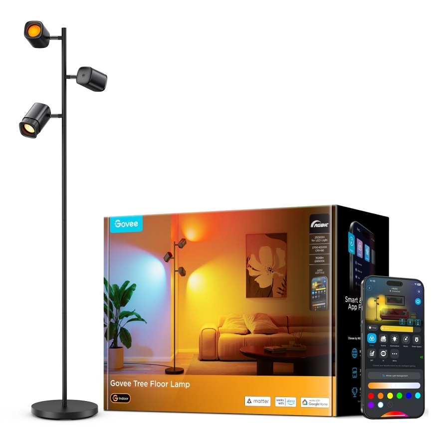 Govee - LED RGBICWW dæmpbar gulvlampe TREE MATTER LED/48W/230V Wi-Fi