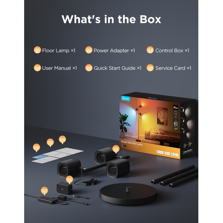 Govee - LED RGBICWW dæmpbar gulvlampe TREE MATTER LED/48W/230V Wi-Fi