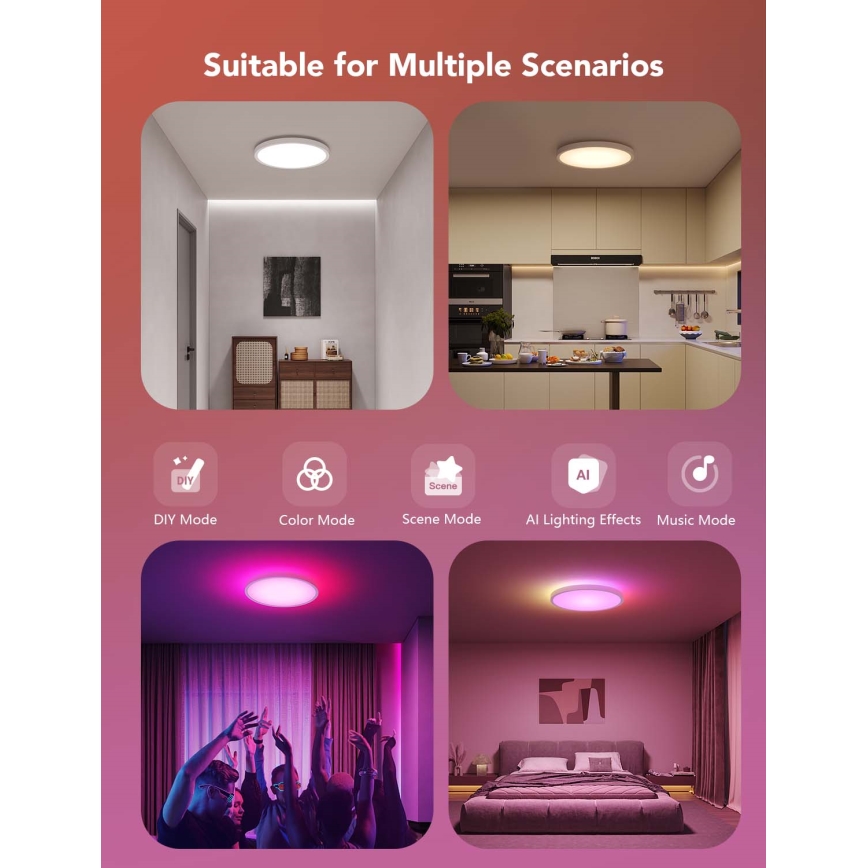 Govee - LED RGBICWW Dæmpbar loftlampe LED/29W/230V Ø 30 cm mat Wi-Fi