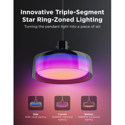 Govee - LED RGBICWW, dæmpbar pendel med wireophæng, LED/21W/230V, Matter, Wi-Fi