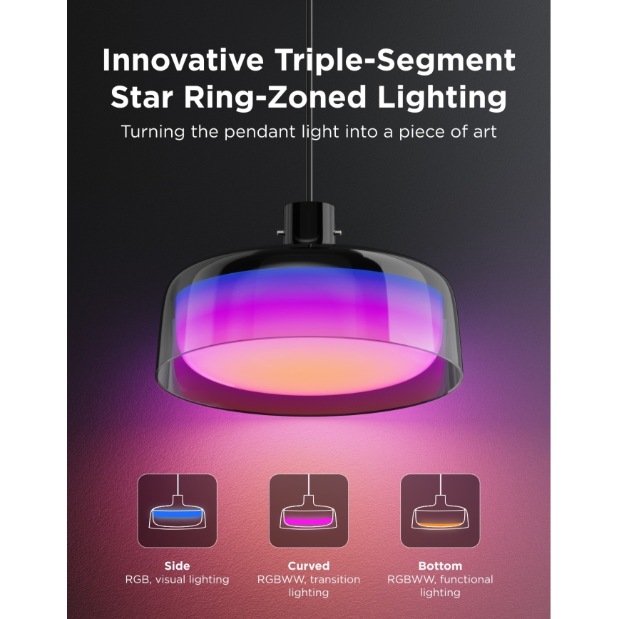 Govee - LED RGBICWW, dæmpbar pendel med wireophæng, LED/21W/230V, Matter, Wi-Fi