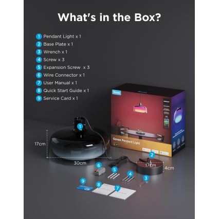 Govee - LED RGBICWW, dæmpbar pendel med wireophæng, LED/21W/230V, Matter, Wi-Fi