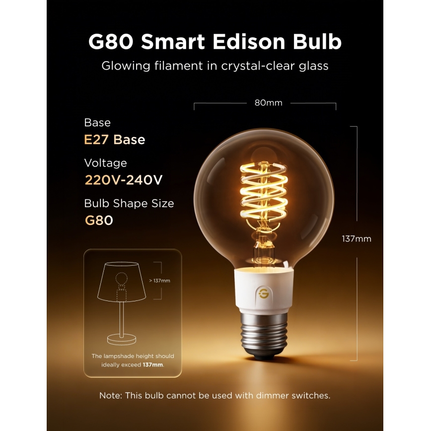 Govee - LED RGBWW dæmpbar pære Smart MATTER G80 E27/5W/230V 2700-6500K Wi-Fi