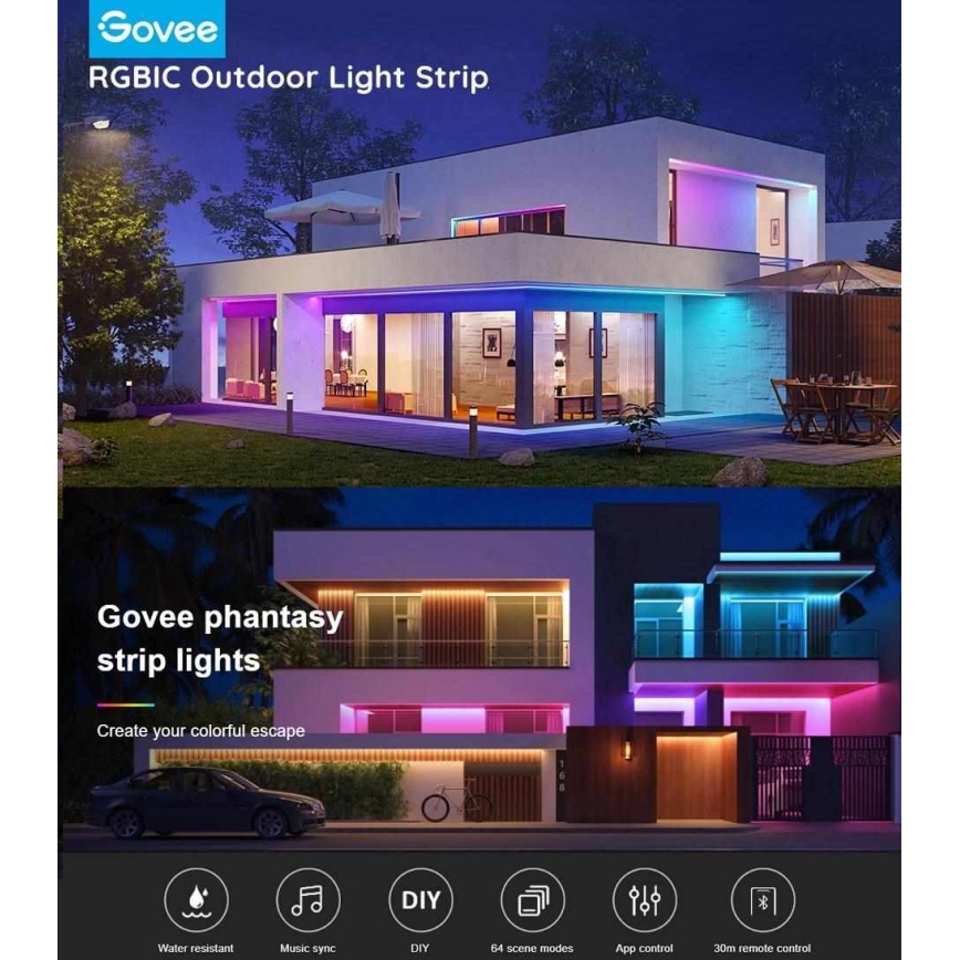 Govee - Phantasy Udendørs Pro SMART LED strips 10m - udendørs RGBIC Wi-Fi IP65