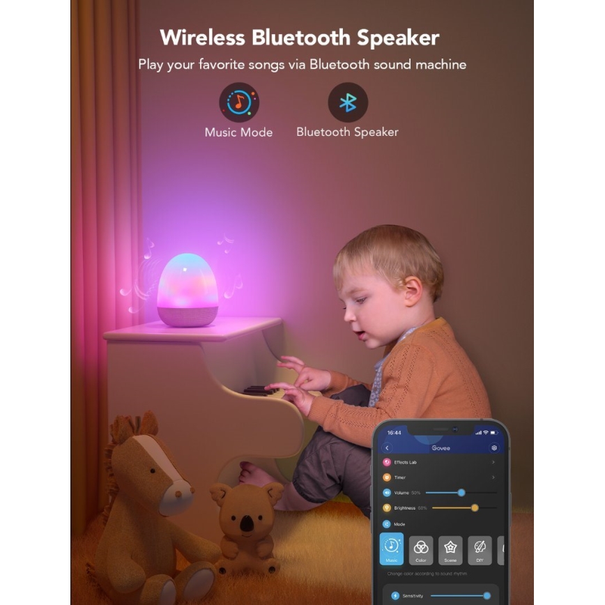 Govee - RGBIC Smart LED natlampe med højttaler og Wi-Fi