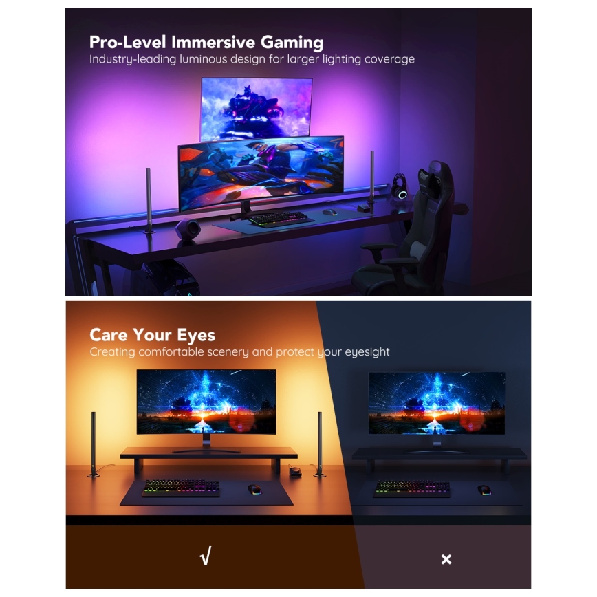 Govee - Smart Gaming WiFi LED-paneler + Smart Dual-controller, hvid, Wi-Fi