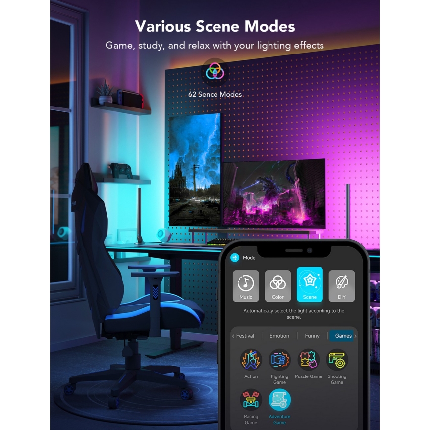 Govee - Smart Gaming WiFi LED-paneler + Smart Dual-controller, hvid, Wi-Fi