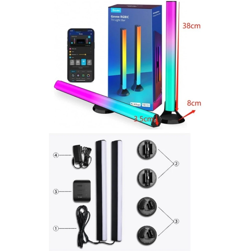 Govee - SMART LED RGBIC-panel 38 cm til TV 43-75 - 2 stk. Wi-Fi