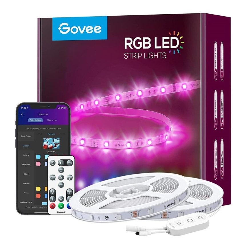 Govee - Smart LED strip m. RGB-farver 15 m Wi-Fi + fjernbetjening