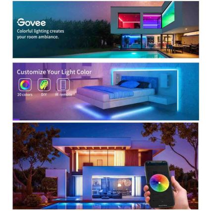 Govee - Smart LED strip m. RGB-farver 15 m Wi-Fi + fjernbetjening