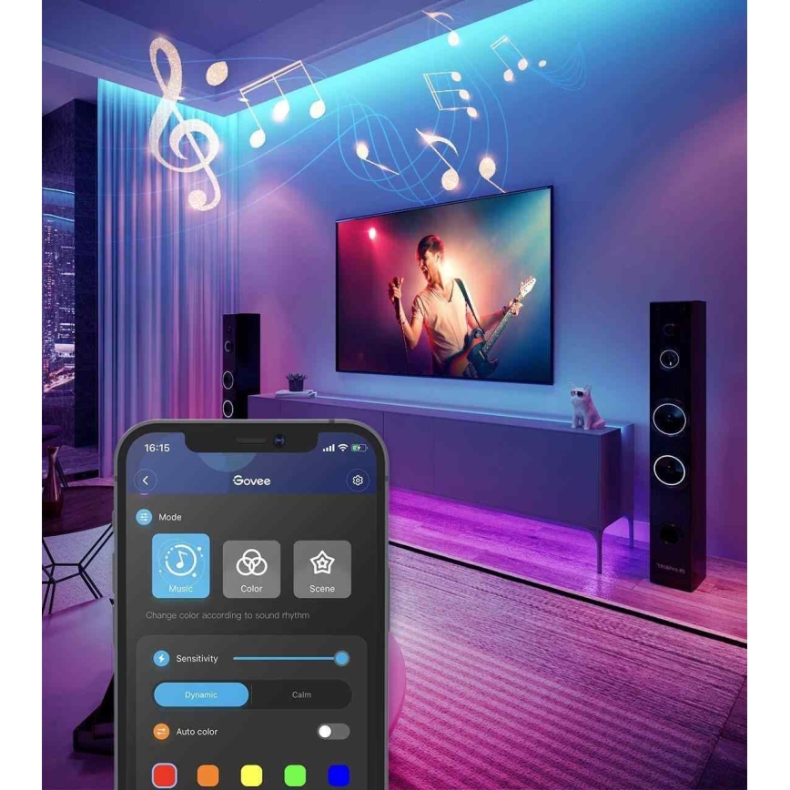 Govee - Smart LED strip m. RGB-farver 15 m Wi-Fi + fjernbetjening