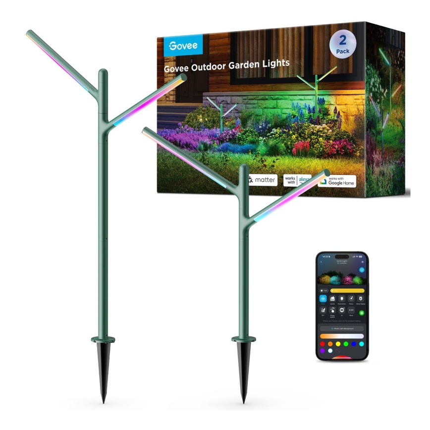 Govee - SÆT 2x LED RGBICWW Dæmpbar udendørs lampe LED/18W/230V IP66 2700-6500K Wi-Fi