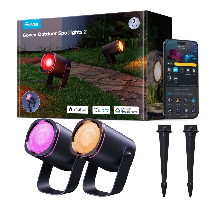 Govee - SÆT 2x LED RGBWW Projektør dæmpbar LED/12W/230V IP67 2700-6500K Wi-Fi