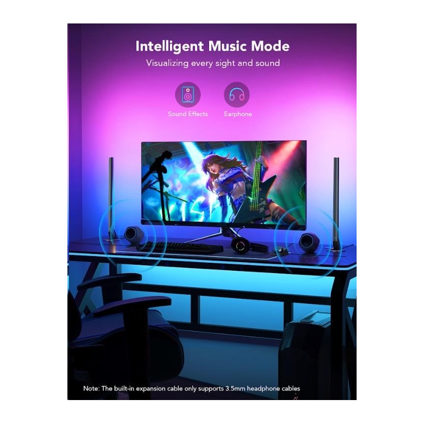Govee - SÆT 2x Smart Gaming Wi-Fi LED RGBIC Paneler + Smart Dual sort + fjernbetjening