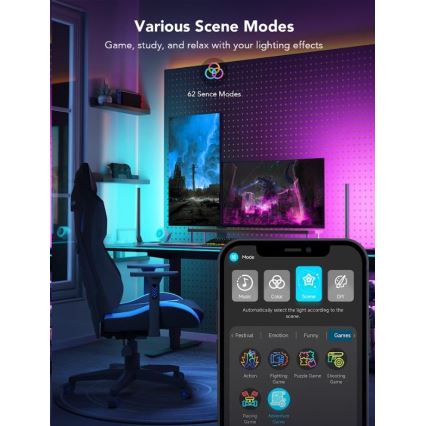 Govee - SÆT 2x Smart Gaming Wi-Fi LED RGBIC Paneler + Smart Dual sort + fjernbetjening